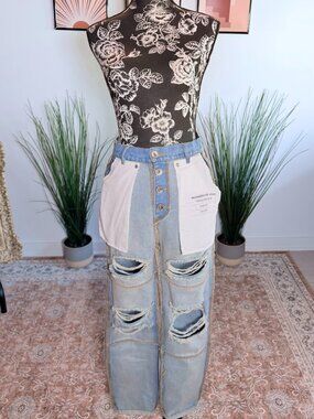 Maniere De Voir Straight-Leg Inside Out Distressed Jeans